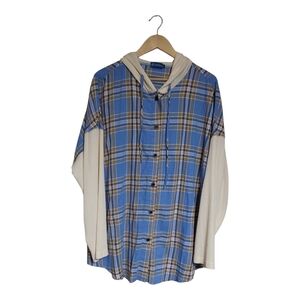 Blue Waters Plaid Shirt with Cream Sleeves